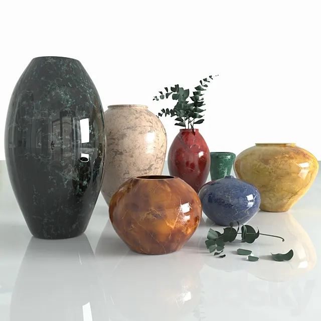 Marble vases. eucalyptus branches 3DSMax File