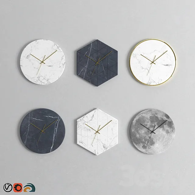 Marble Wall Clock Set 3ds Max