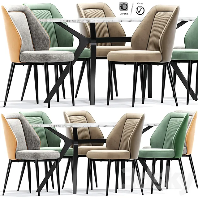 Marcello Set Faux Leather Dining Chairs Table 3ds Max