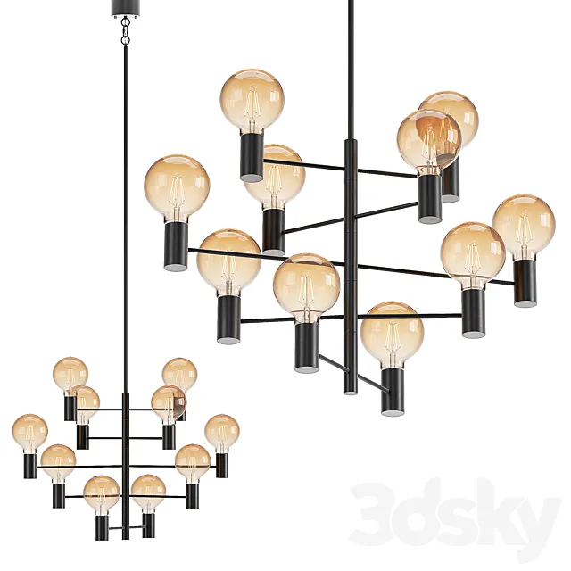 Markslöjd Paris Pendant 10L Black Chandelier 3ds Max