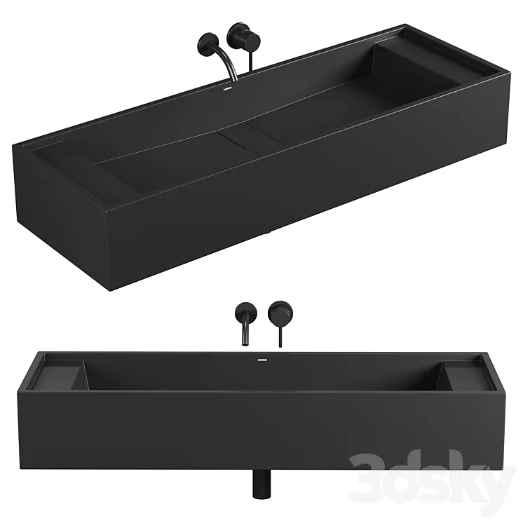 Marmo Charcoal Wall Hung Double Stone Basin 1200mm 3DS Max