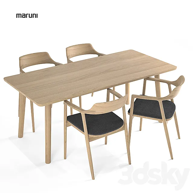 Maruni Arm chair Low Hiroshima + table 3DS Max Model