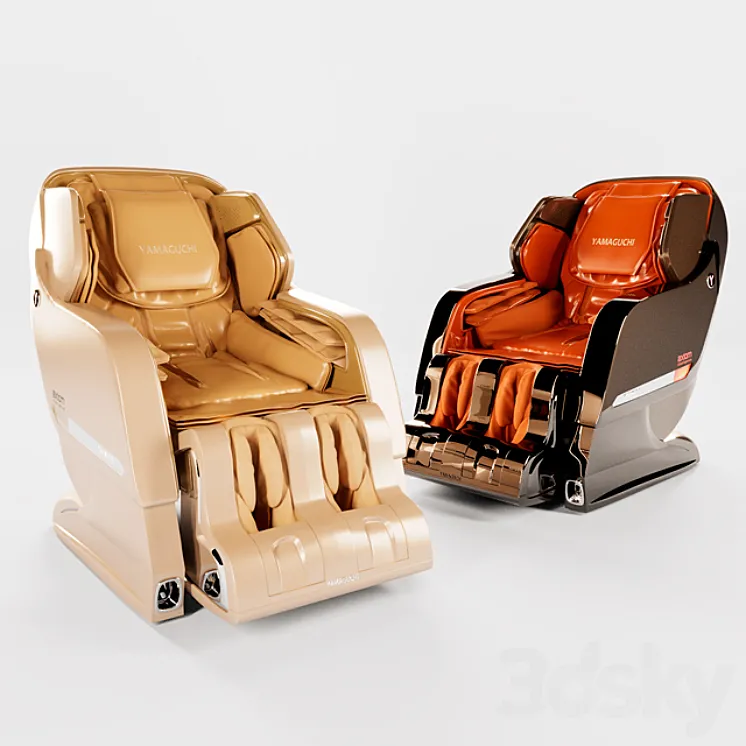 Massage chair Yamaguchi Axiom in Champagne and Chrome colors 3DS Max