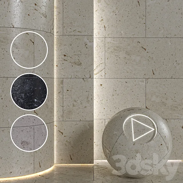 Material Tile Travertine 3 options | 8k | Seamless | PBR 3dsMax Model