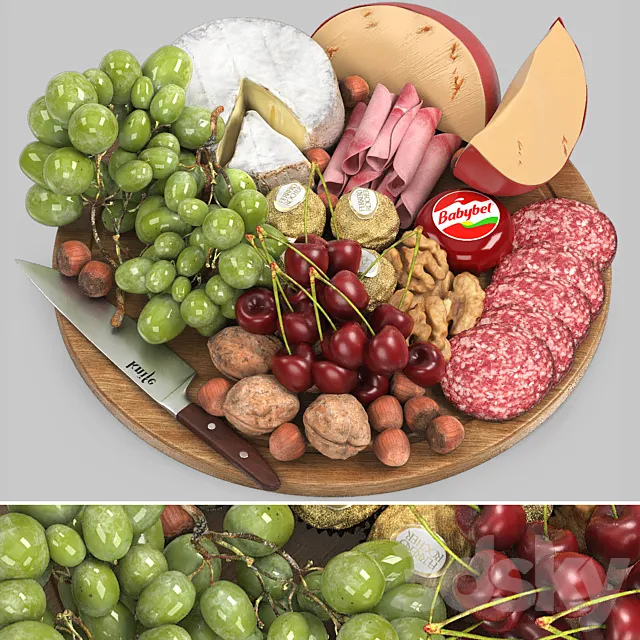 meat cheese and fruit board 3dsMax Model