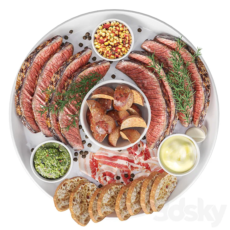 Meat plate with steak and spices 3DS Max