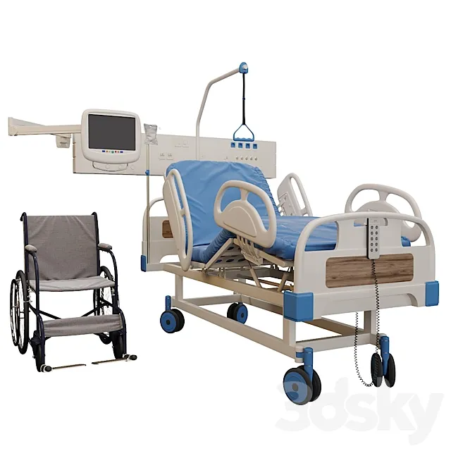 Medical bed and Wheelchair 3DS Max Model