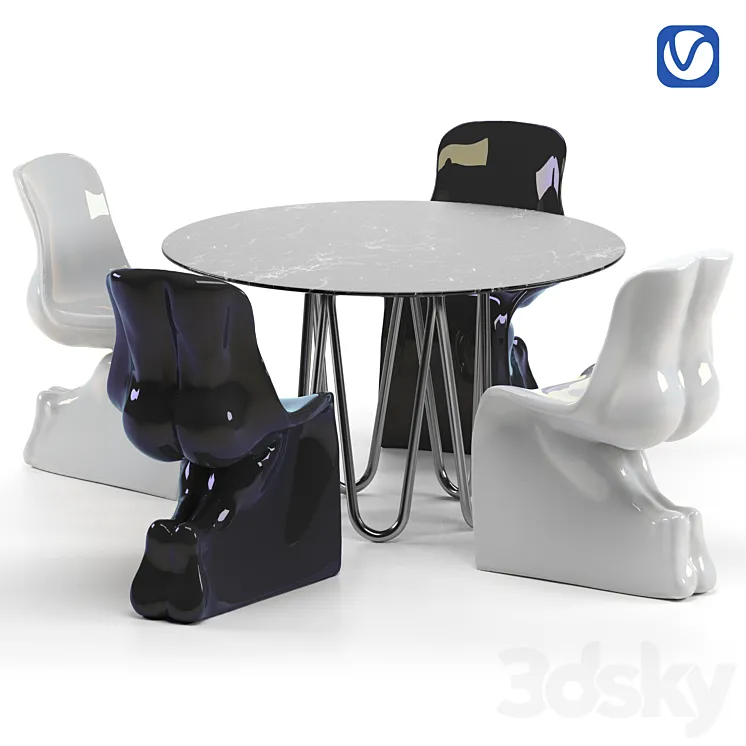 Meduse table and chairs Him Glossy and Her Glossy by Casamania 3DS Max
