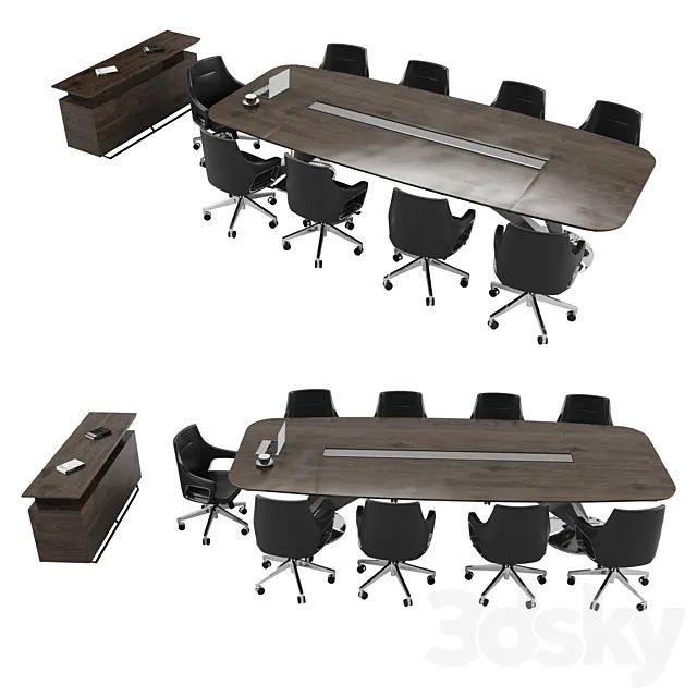 Meeting Table with Office Chairs and Cabinet 3DSMax File