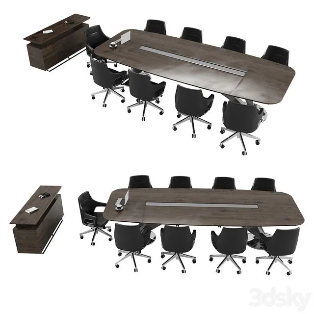 Meeting Table with Office Chairs and Cabinet 3dsMax Model