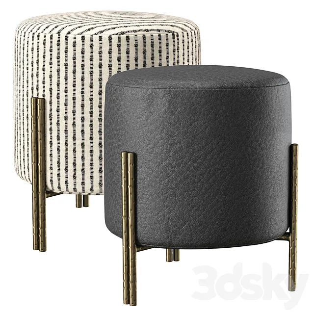 Melange foot stool by Kelly Wearstler _ Round leather ottoman 3DSMax File