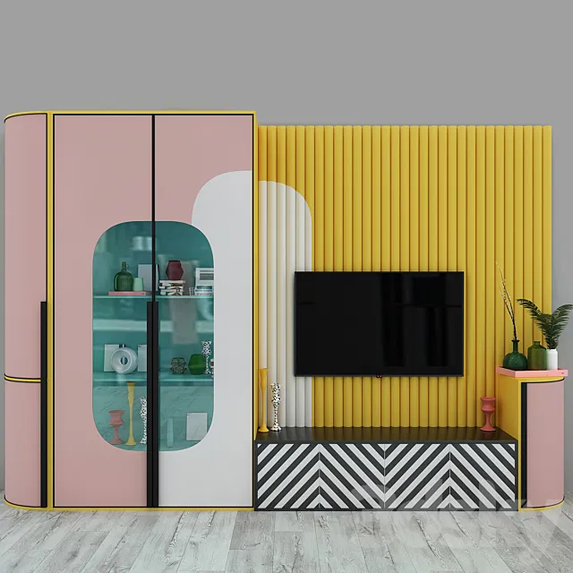 Memphis style TV area 3ds Max