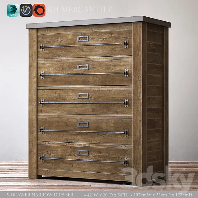 MERCANTILE 5-DRAWER NARROW DRESSER 3ds Max