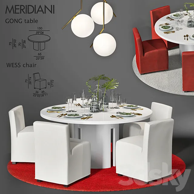 MERIDIANI Gong table. Wess chair. Flos IC S2 3DSMax File