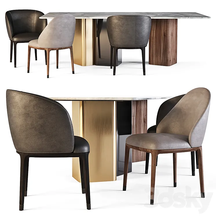Meroni and Colzani: Dining Set (Portofino Table and Lungotevere Chairs) 3DS Max