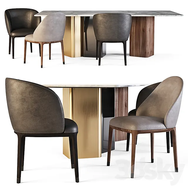 Meroni and Colzani: Dining Set (Portofino Table and Lungotevere Chairs) 3DSMax File