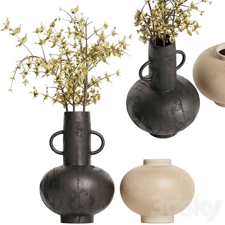 Merriman Black Vase & Terracotta vase set with Dried Plants 3DS Max