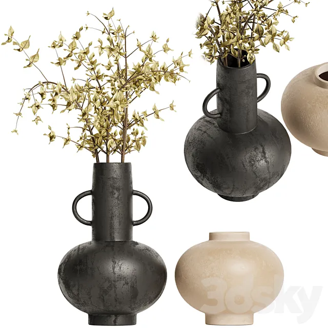 Merriman Black Vase & Terracotta vase set with Dried Plants 3DSMax File
