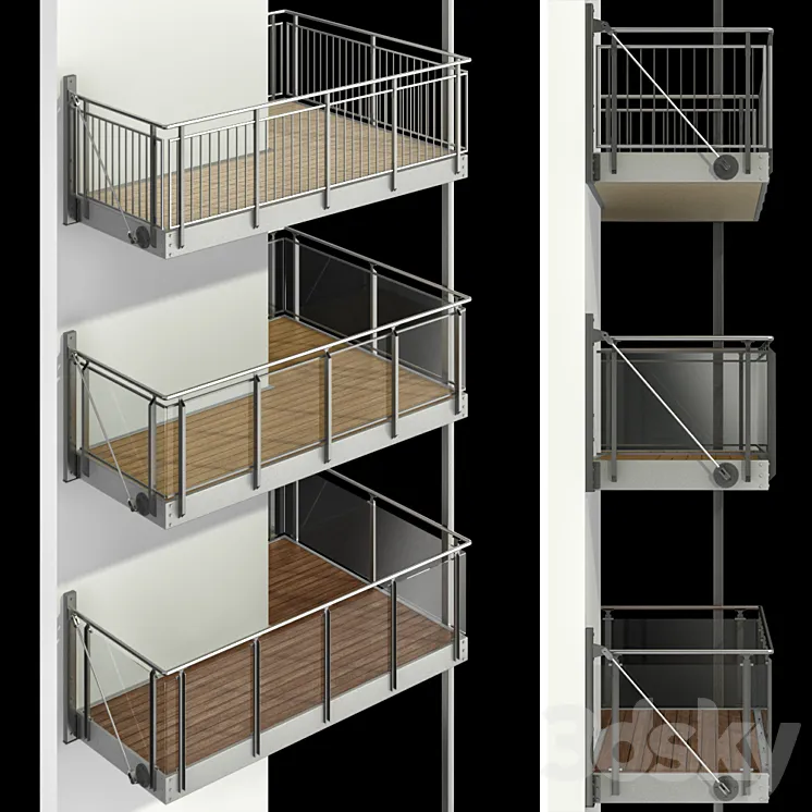 Metal balcony (3 types of cantilever balconies) 3DS Max