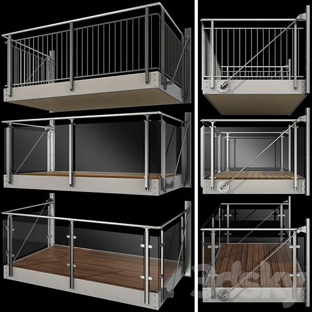 Metal balcony (3 types of console balconies) 3DS Max Model