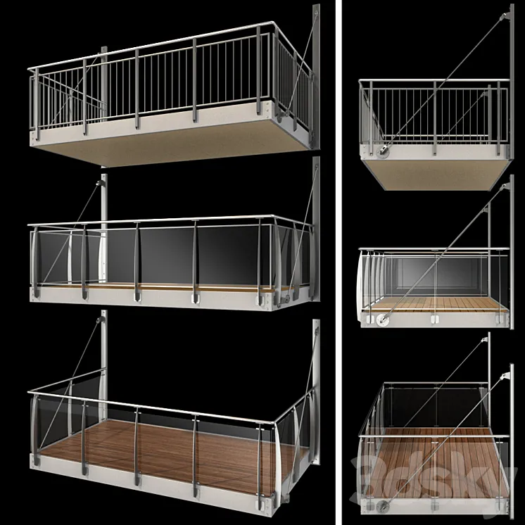Metal balcony (3 types of console balconies) 3DS Max