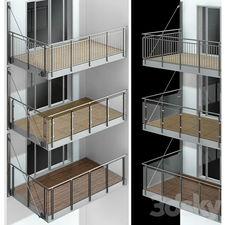 Metal balcony \/ Metal balcony (3 types of cantilever balconies) 3DS Max