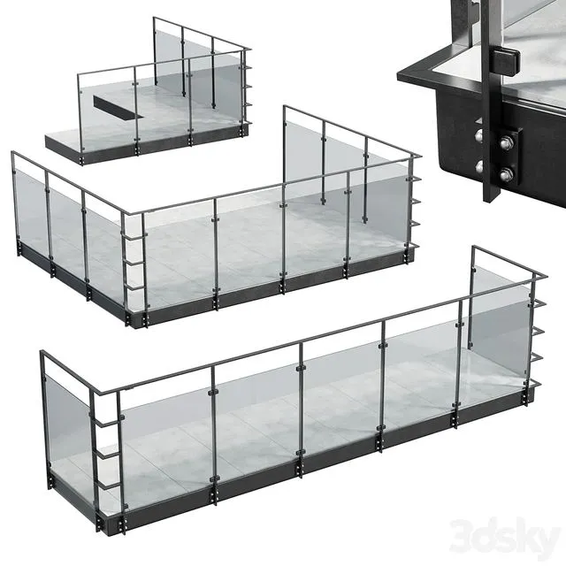 Metal Balcony – Metal Railing Set 001 3dsMax Model
