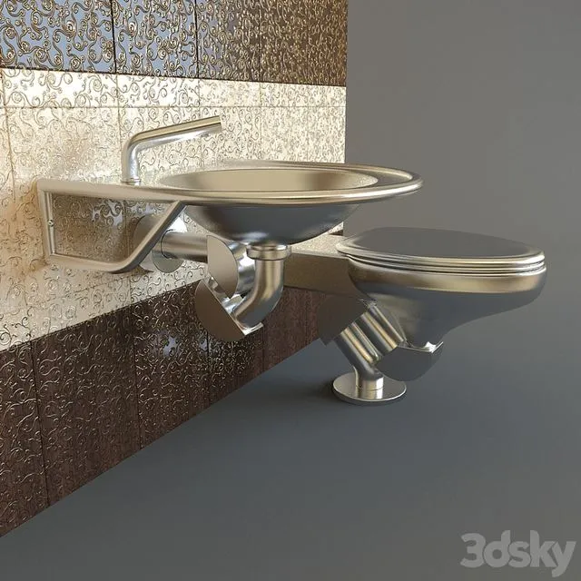 Metal Basin & Toilet 3dsMax Model