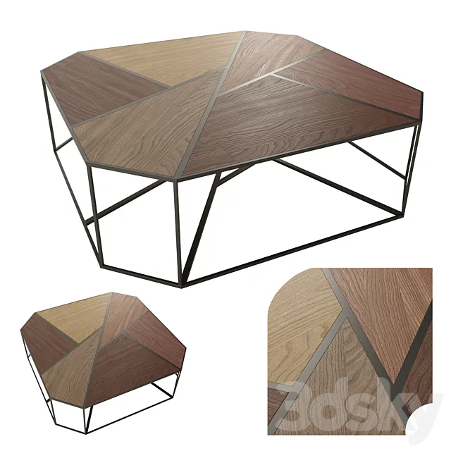 Metal coffee table with wooden countertop 3DSMax File