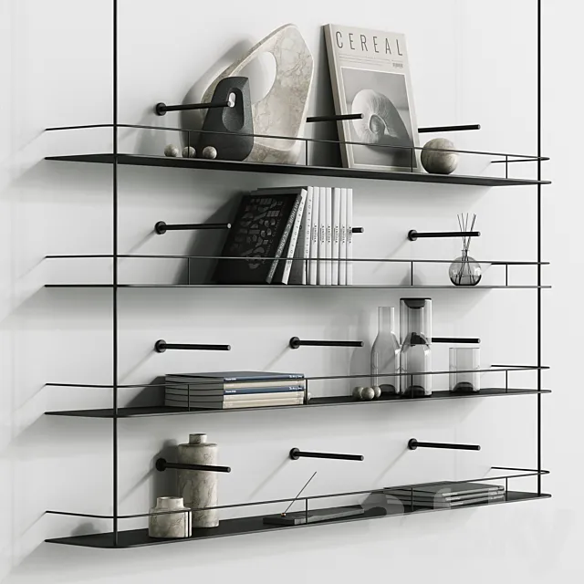 Metal minimalistic bookshelf with decor 3DSMax File