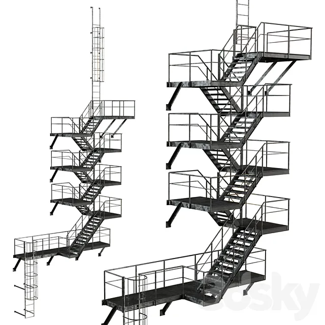 Metal Outdoor Fire Escape Stairs 3DS Max Model