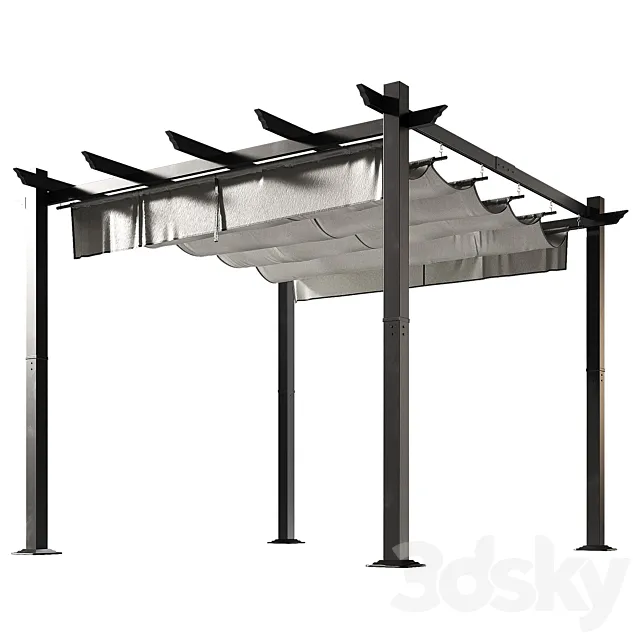 Metal pergola. Gazebo with a sliding fabric canopy. 3ds Max