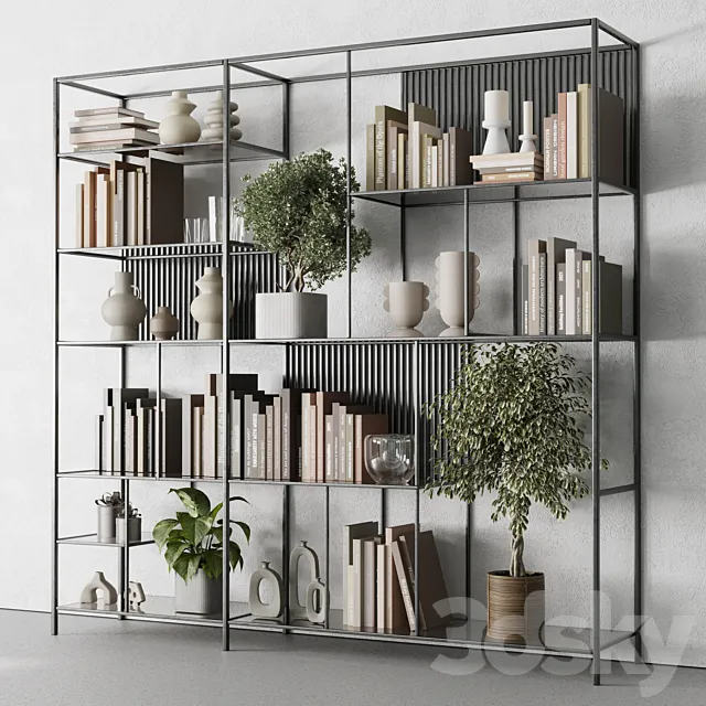 Metal Shelves Decorative With Book and plants – Metal Rack 17 3DS Max Model