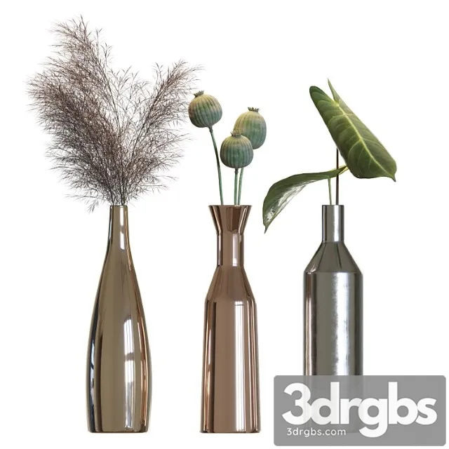 Metal vases decor set