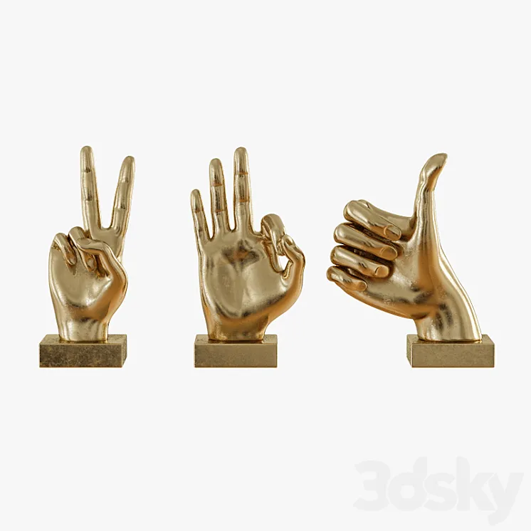 Metallic Hand 3 Piece Figurine Set 3DS Max