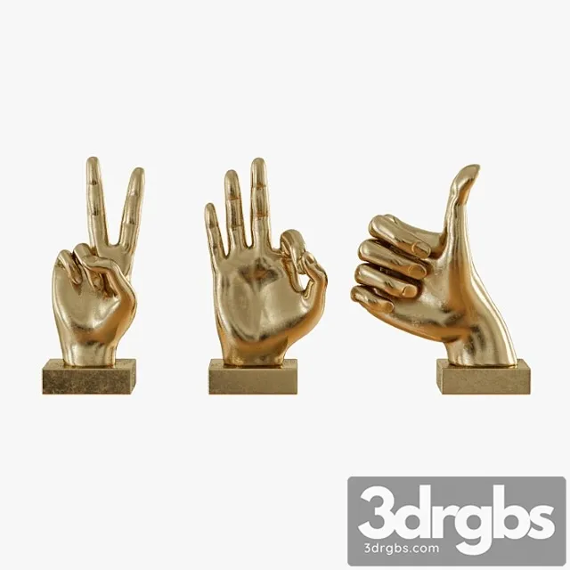 Metallic hand 3 piece figurine set