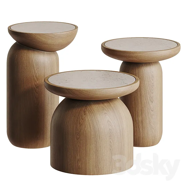 Mezcalitos Set Contemporary White Oak Limestone Side Table by SinCa Design 3DS Max Model