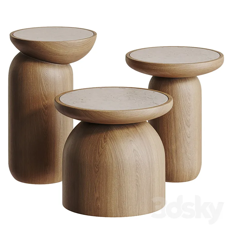 Mezcalitos Set Contemporary White Oak Limestone Side Table by SinCa Design 3DS Max Model
