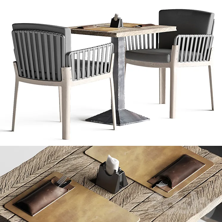 Miami chair welded table and table setting 3DS Max