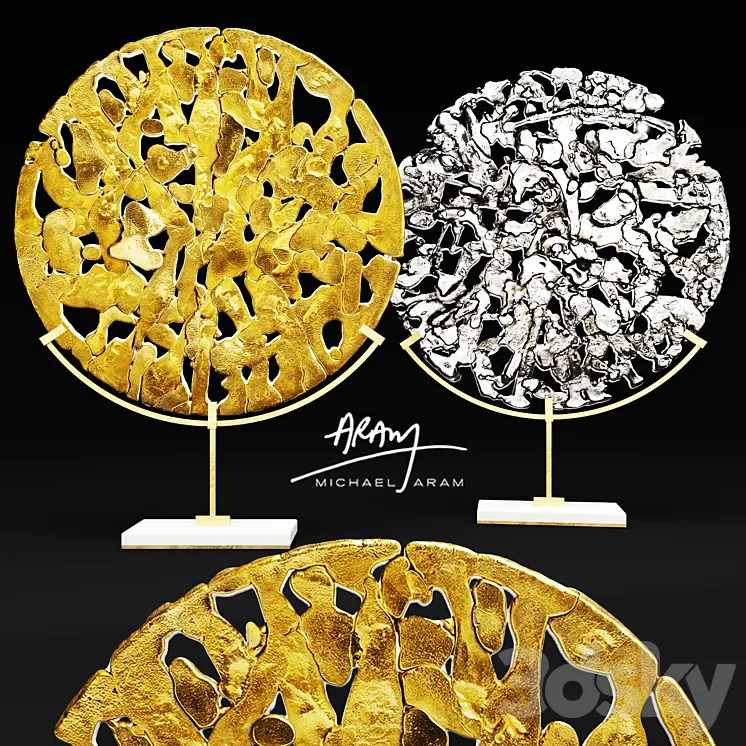 Michael Aram. Golden Disk. Horchow luxury decor figurine metal 3DS Max