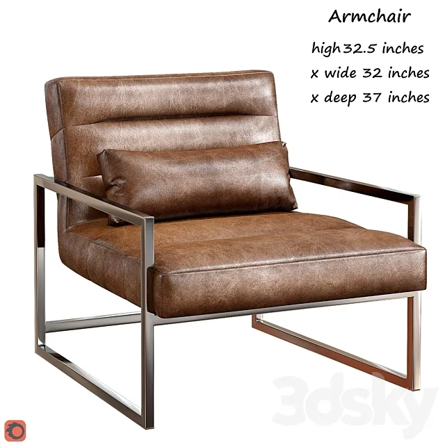 Michael Weiss Delancy Loft Masculine Brown Leather Steel Armchair 3DS Max Model