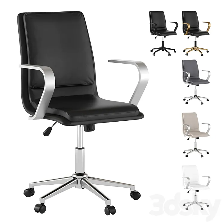 mid-back leather office chair with brushed metal armrests 3DS Max Model