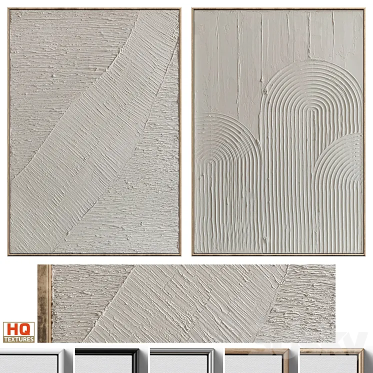 Mid-Century Beige Textural Plaster Wall Art C-460 3DS Max