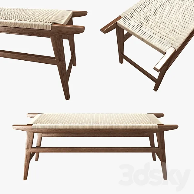 Mid Century Bench in solid walnut 3ds Max