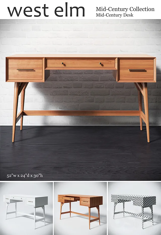 Mid-Century Desk 3DS Max Model