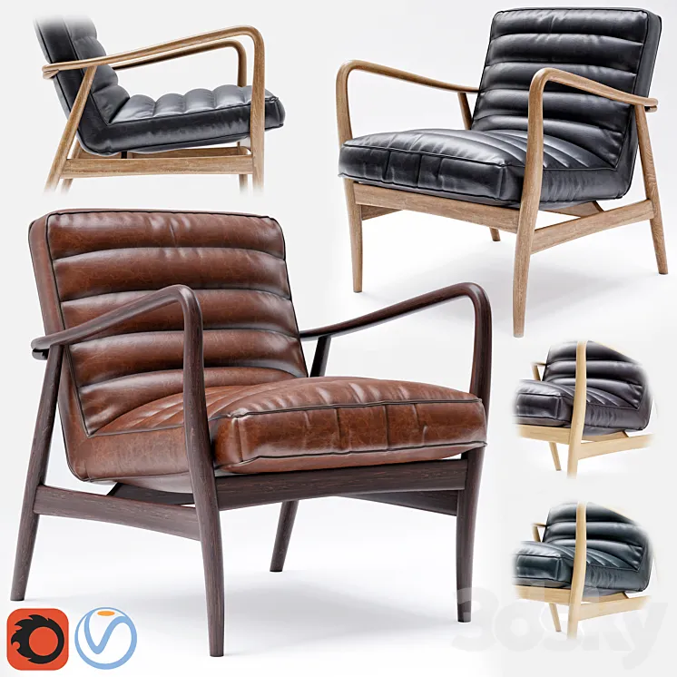 Mid Century Leather Armchair 3DS Max Model