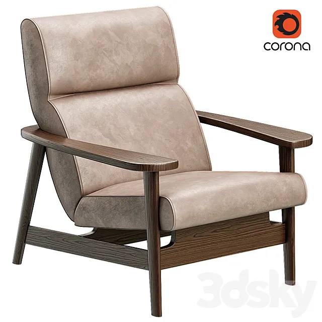 Mid-Century Leather Chair & Ottoman 3ds Max