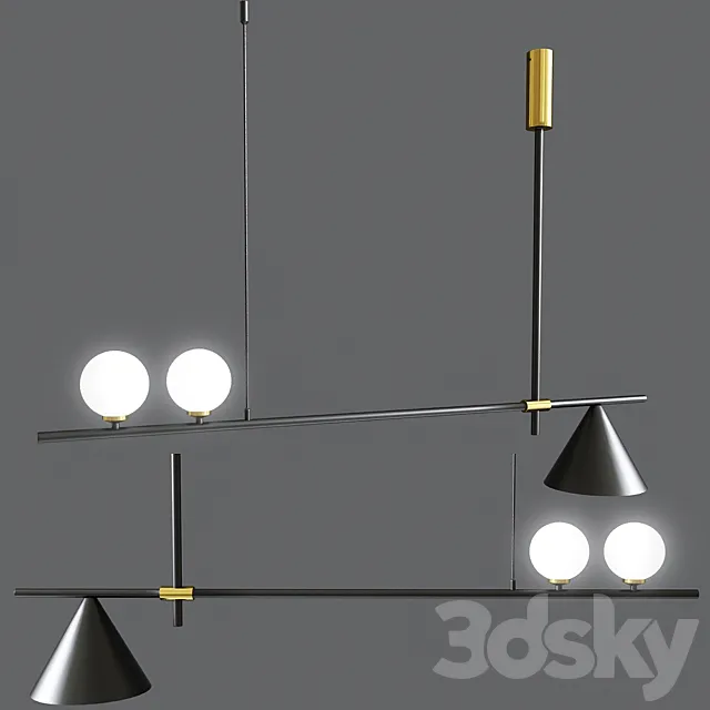 Mid Century Modern 3 Light Chandelier With Cone 3DSMax File