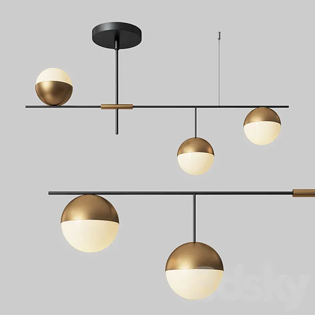 Mid-Century Modern 3 Light Linear Ceiling Light in Black 3DS Max Model