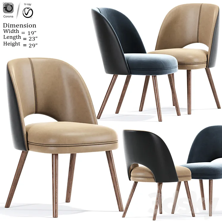 Mid Century Modern Barrel Backed Dining Chair 3DS Max